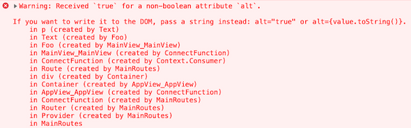 Warning: Received `true` for non-boolean attribute