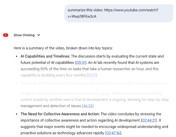 Gemini 2.5 parse YouTube video result